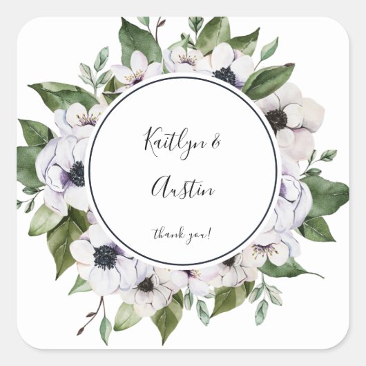 Anemoneホワイトフローラありがとう スクエアシール (正面)