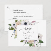 Anemoneホワイトフローラと食事RSVP 2 出欠カード (正面/裏面)