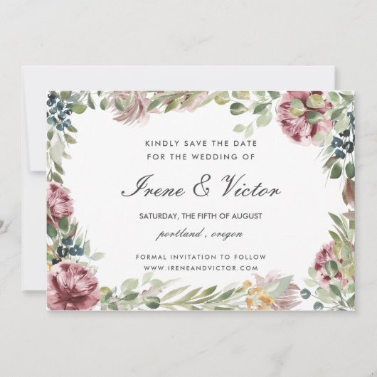 Anemone赤面グフォーマルレーウェディング日付を保存 招待状 (正面)