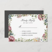 Anemone赤面ダークグレーの花フレームウェディングRSVP 出欠カード (正面/裏面)