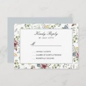 Anemone赤面ブルーグレー花ウェディングRSVP 出欠カード (正面/裏面)