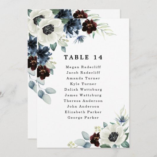 Anemone Blue Red Greenのシー結婚ティングチャートカード 招待状 (正面/裏面)