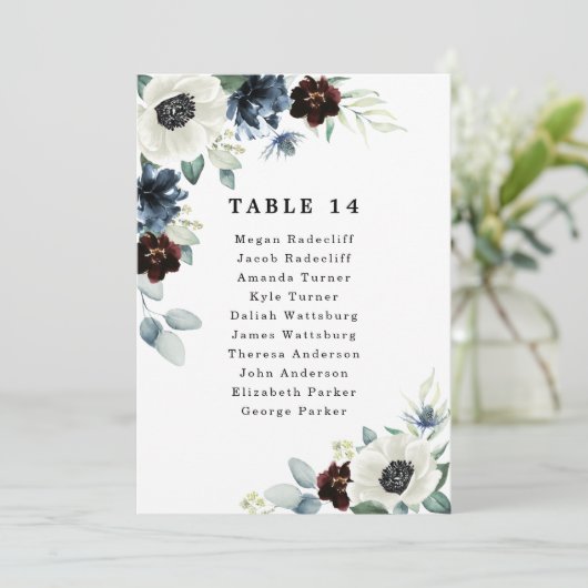 Anemone Blue Red Greenのシー結婚ティングチャートカード 招待状 (スタンド正面)