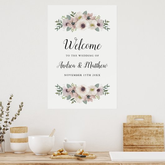 Anemone Bouquet Wedding Welcome Sign ポスター (キッチン)