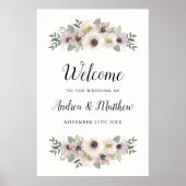 Anemone Bouquet Wedding Welcome Sign ポスター (正面)