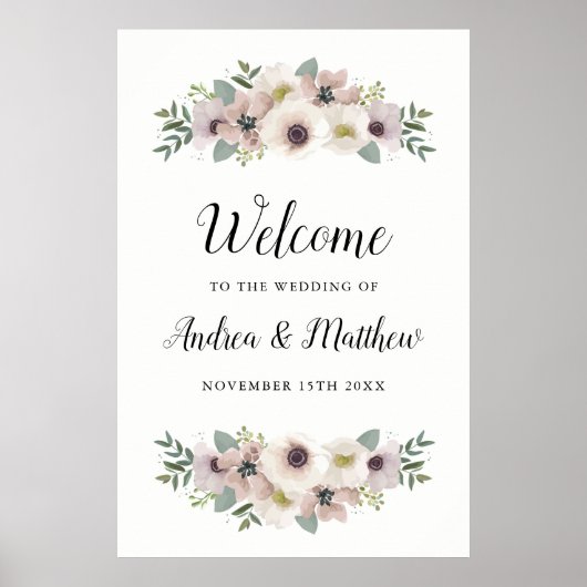 Anemone Bouquet Wedding Welcome Sign ポスター (正面)
