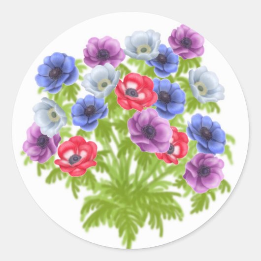Anemone de Caen Gardenフラワーステッカー ラウンドシール (正面)