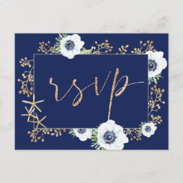 Anemone Flower Navy Blue結婚's Meal Choice RSVP ポストカード