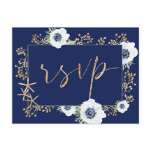 Anemone Flower Navy Blue結婚's Meal Choice RSVP