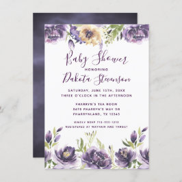Anemone Garden Cream Purple Boho Baby Shower 招待状