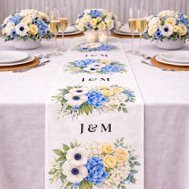 Anemone Hydrangea Floral Wedding Monogram ファブリック