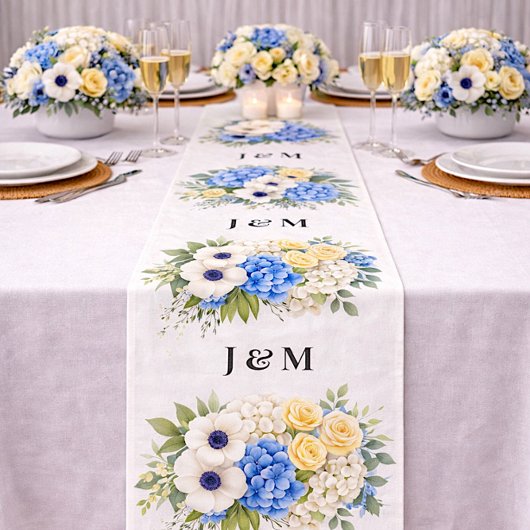 Anemone Hydrangea Floral Wedding Monogram ファブリック