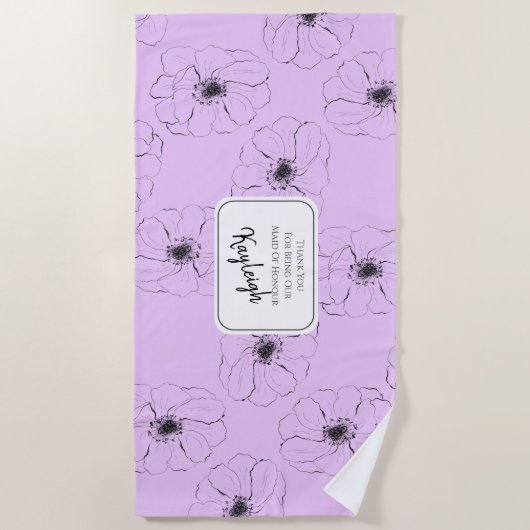 Anemone on Light薄紫 ビーチタオル (正面)