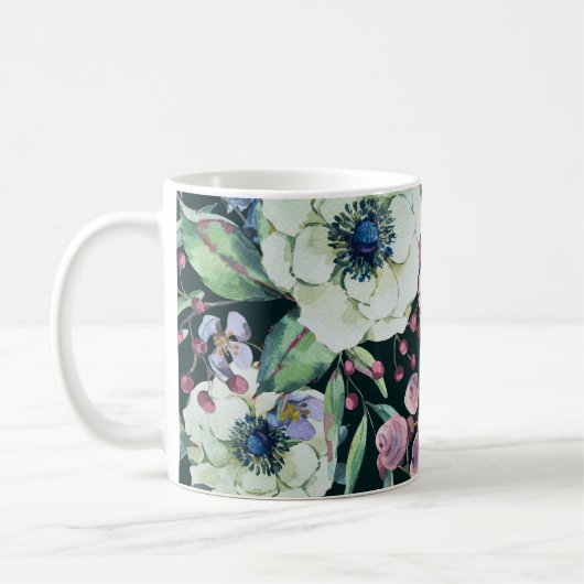 Anemone Wildflowers:ヴィンテージ水彩パターン コーヒーマグカップ (左)