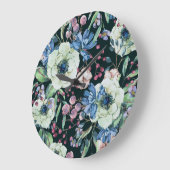 Anemone Wildflowers:ヴィンテージ水彩パターン ラージ壁時計 (傾斜)