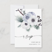 Anemone Winterホワイトフローラいいえ食事RSVP 出欠カード (正面)