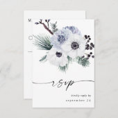 Anemone Winterホワイトフローラいいえ食事RSVP 出欠カード (正面/裏面)