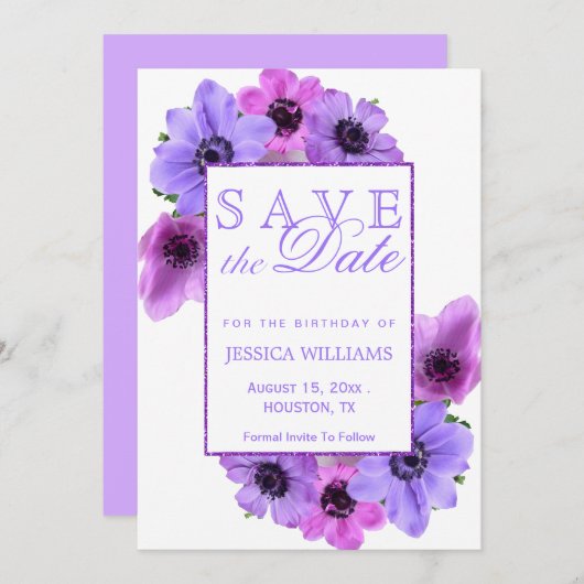 Anemonesかわいらしフローラ誕生日日付の保存 セーブザデート (正面/裏面)