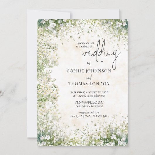 Anemonesフローラ白結婚水色 招待状 (正面)