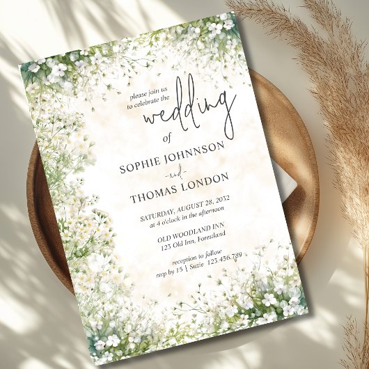 Anemonesフローラ白結婚水色 招待状