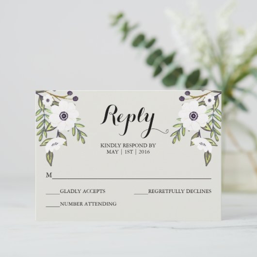 Anemones色彩の鮮やか – ウェディングRSVPカード 出欠カード (スタンド正面)