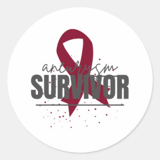 Aneurysm Survivor Sticker with Burgundy Ribbon ラウンドシール