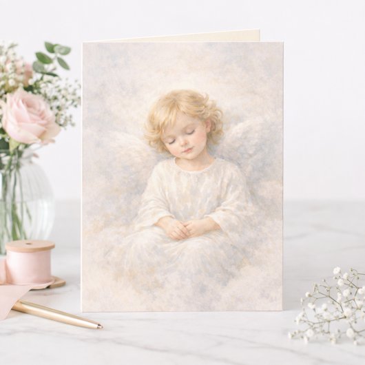 Angel at Rest Watercolor Blank Religious カード