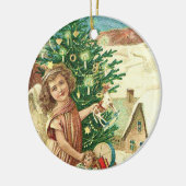 Angel bringing Christmas gifts and presents セラミックオーナメント (左)