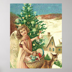 Angel bringing Christmas gifts and presents ポスター