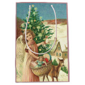 Angel bringing Christmas gifts and presents ミディアムペーパーバッグ (正面)