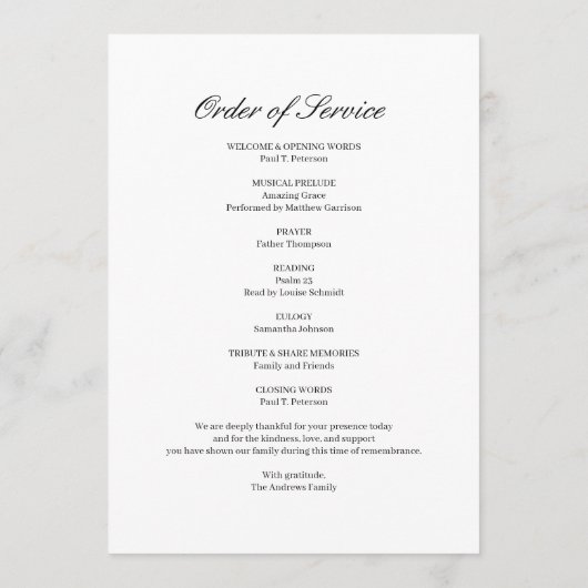 Angel Celebration of Life Funeral Program プログラム (裏面)