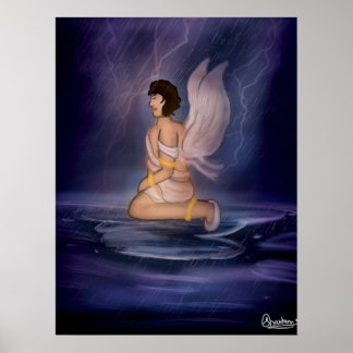 Angel dark blue wall art ポスター