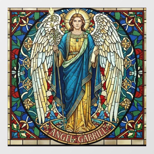 Angel Gabriel Stained Glass Style Archangel Art ウィンドウサイン (シート)