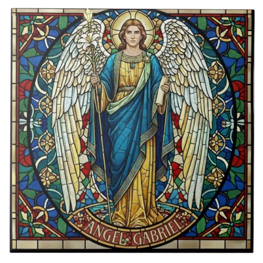 Angel Gabriel Stained Glass Style Archangel Art タイル (正面)