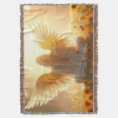 Angel in the sunflowers at sunset スローブランケット (正面縦)