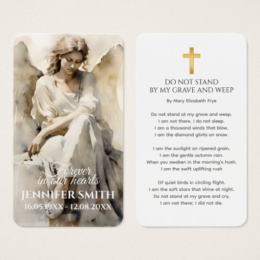 Angel Memorial Prayer Card Funeral Poem Beige Cros (正面&裏面)