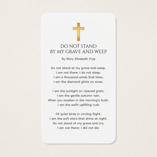 Angel Memorial Prayer Card Funeral Poem Beige Cros (裏面)