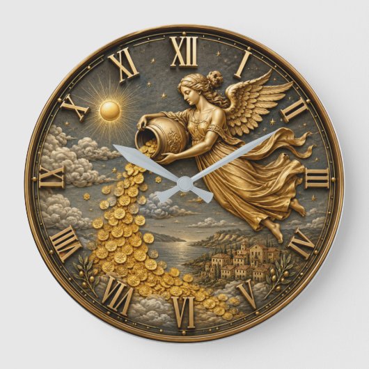 Angel of Abundance Prosperity & Wealth Gift ラージ壁時計 (正面)
