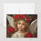 Angel of Christmas with Red Poinsettia Wreath  シーズンポストカード (正面/裏面)