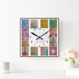 Angel Photo Collage Love Family Wanduhr スクエア壁時計