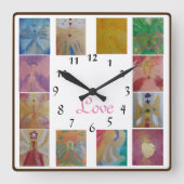 Angel Photo Collage Love Family Wanduhr スクエア壁時計 (正面)