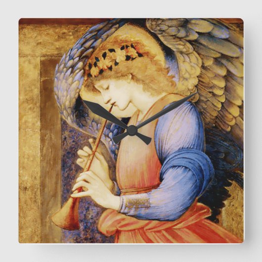 “Angel Playing a Flageolet” by Edward Burne Jones スクエア壁時計 (正面)