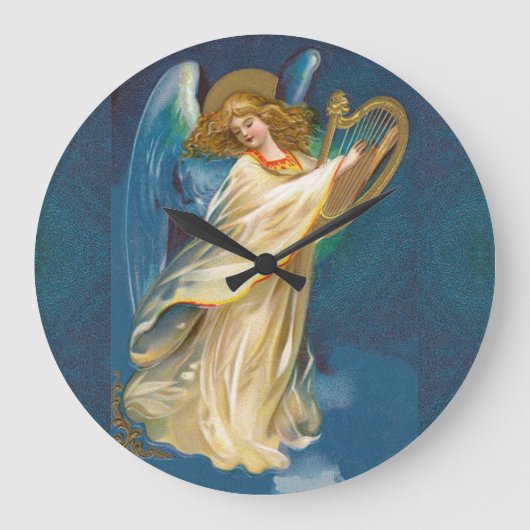 Angel Playing Music On A Harp Large Clock ラージ壁時計 (正面)