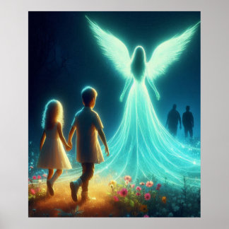 Angel Protecting Two Small Children in the Night ポスター