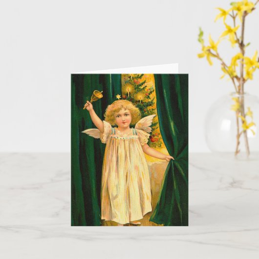 Angel ringing the bell for Christmas time カード (黄色い花)