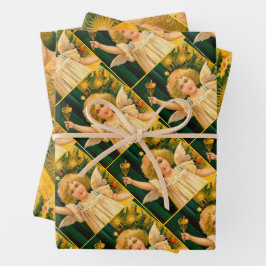 Angel ringing the bell for Christmas time ラッピングペーパーシート