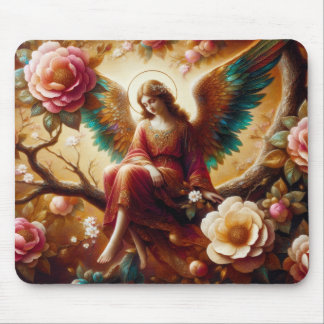 Angel Sitting on a Tree Branch Looking Down マウスパッド