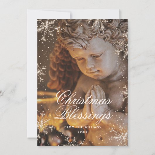 Angel Snowflakes Botanical Christian Christmas シーズンカード (正面)