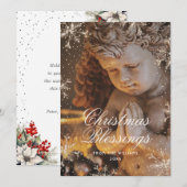 Angel Snowflakes Botanical Christian Christmas シーズンカード (正面/裏面)