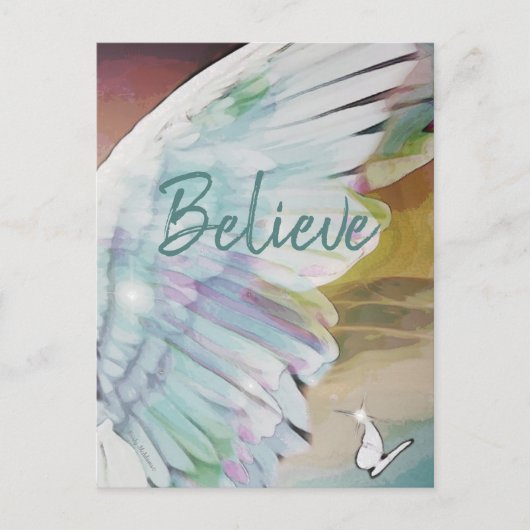 Angel Wing Butterfly Believe Sky Watercolor Art ポストカード (正面)